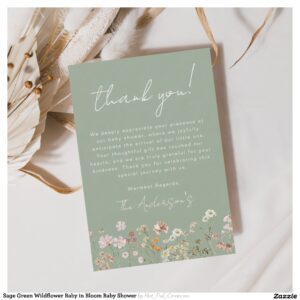 Sage Green Wildflower Baby in Bloom Baby Shower Thank You Card