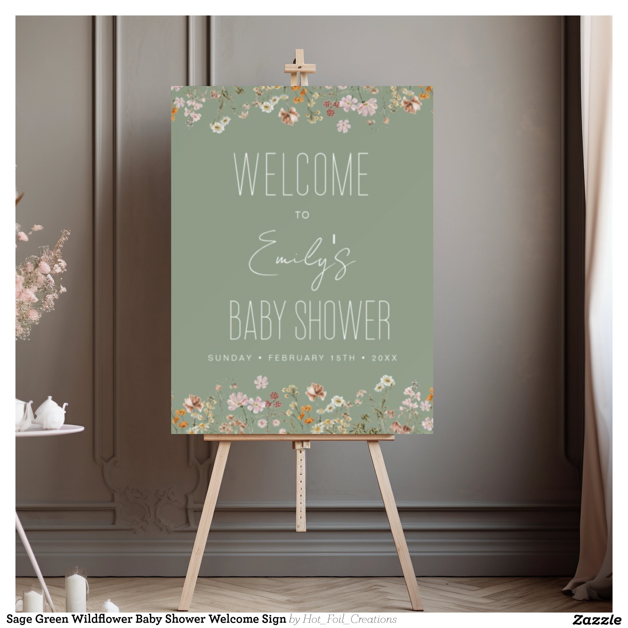 Sage Green Wildflower Baby Shower Welcome Sign