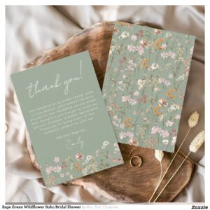 Sage Green Wildflower Boho Bridal Shower Thank You Card