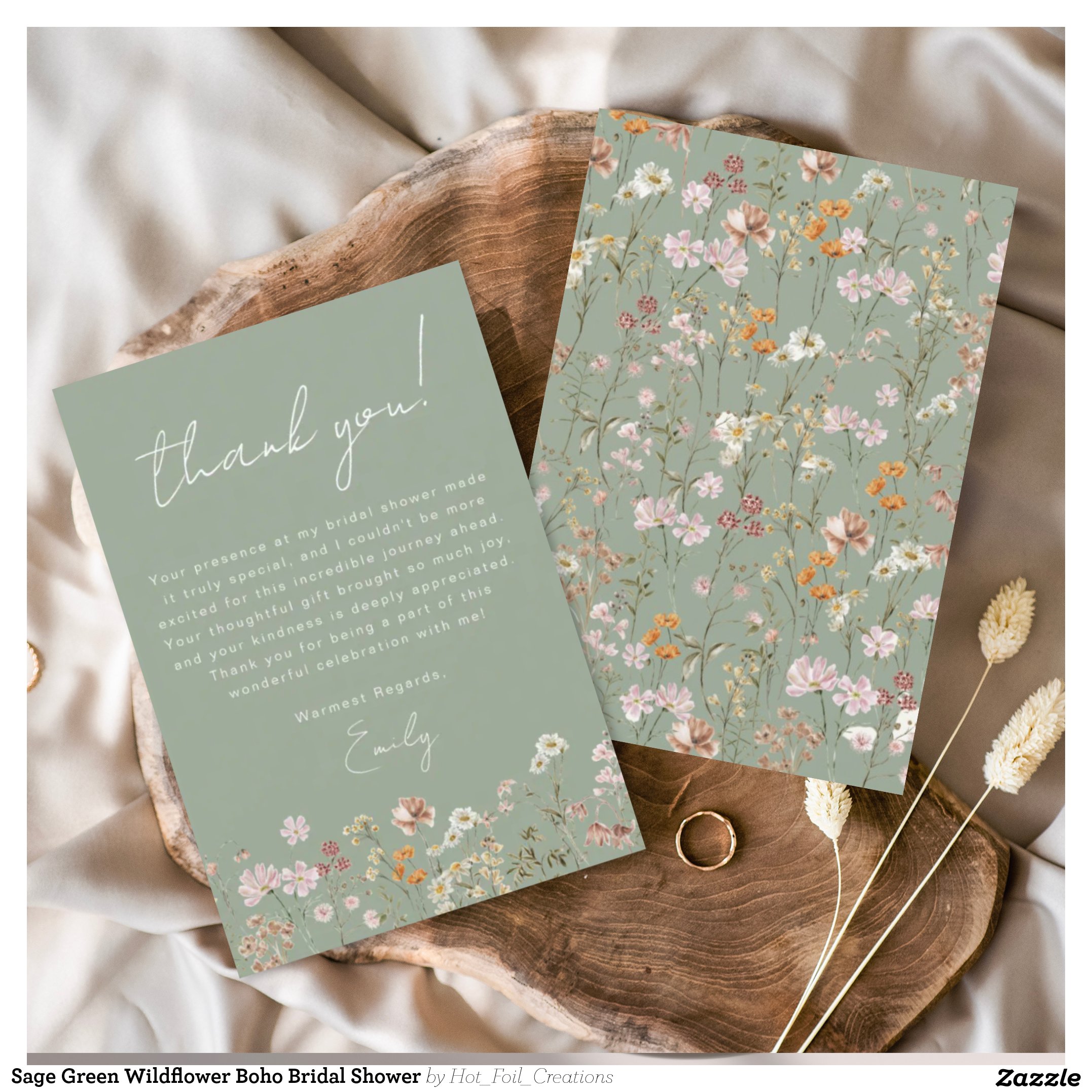 Sage Green Wildflower Boho Bridal Shower Thank You Card