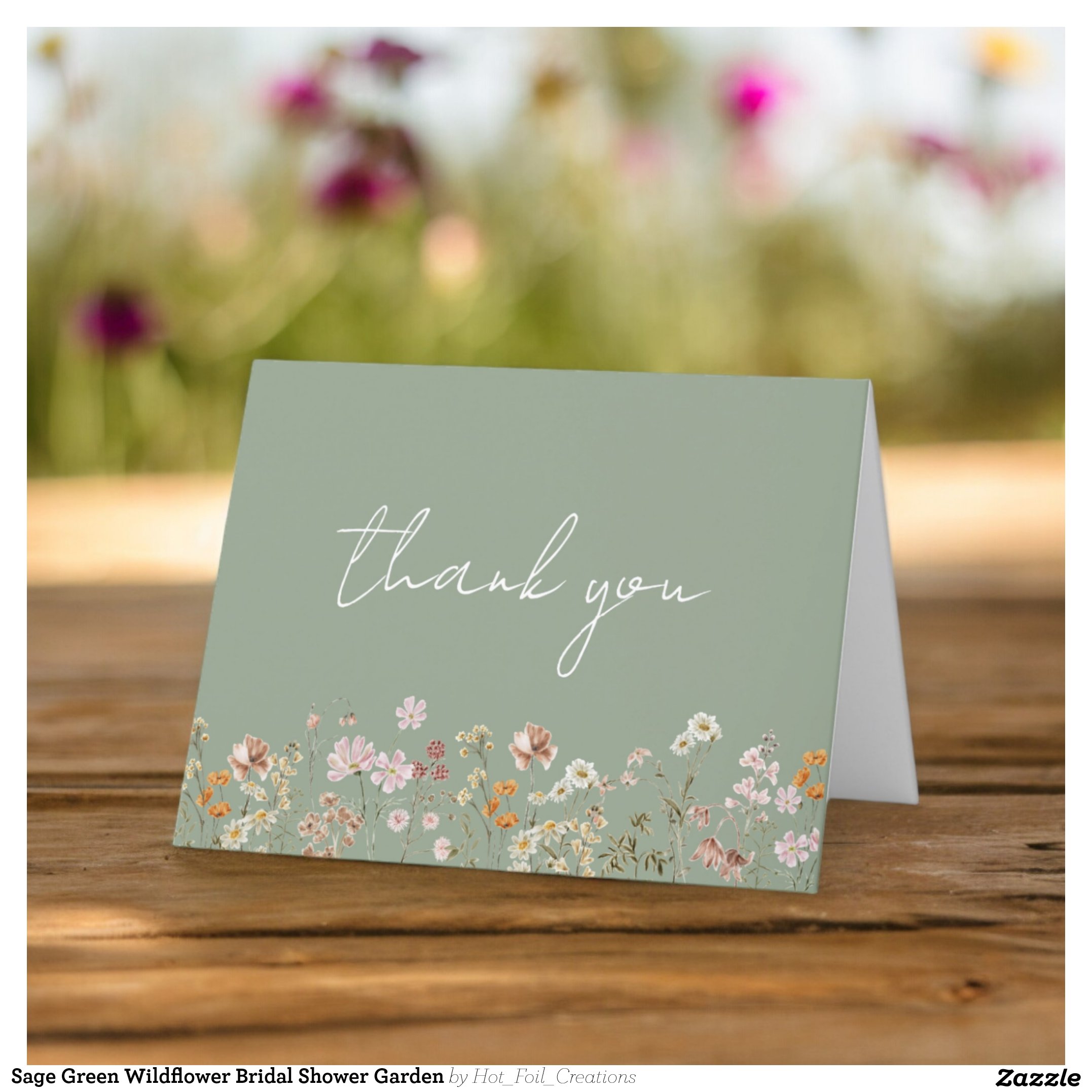 Sage Green Wildflower Bridal Shower Garden Thank You Card