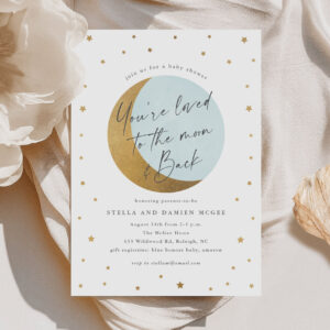 Script Moon and Stars Baby Shower Invitation
