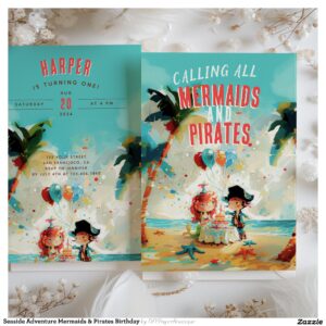Seaside Adventure Mermaids & Pirates Birthday Invitation