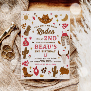 Second Rodeo Cowboy Wild West Birthday Party Invitation