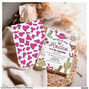 Second Rodeo Pink Western 2nd Birthday Invitation