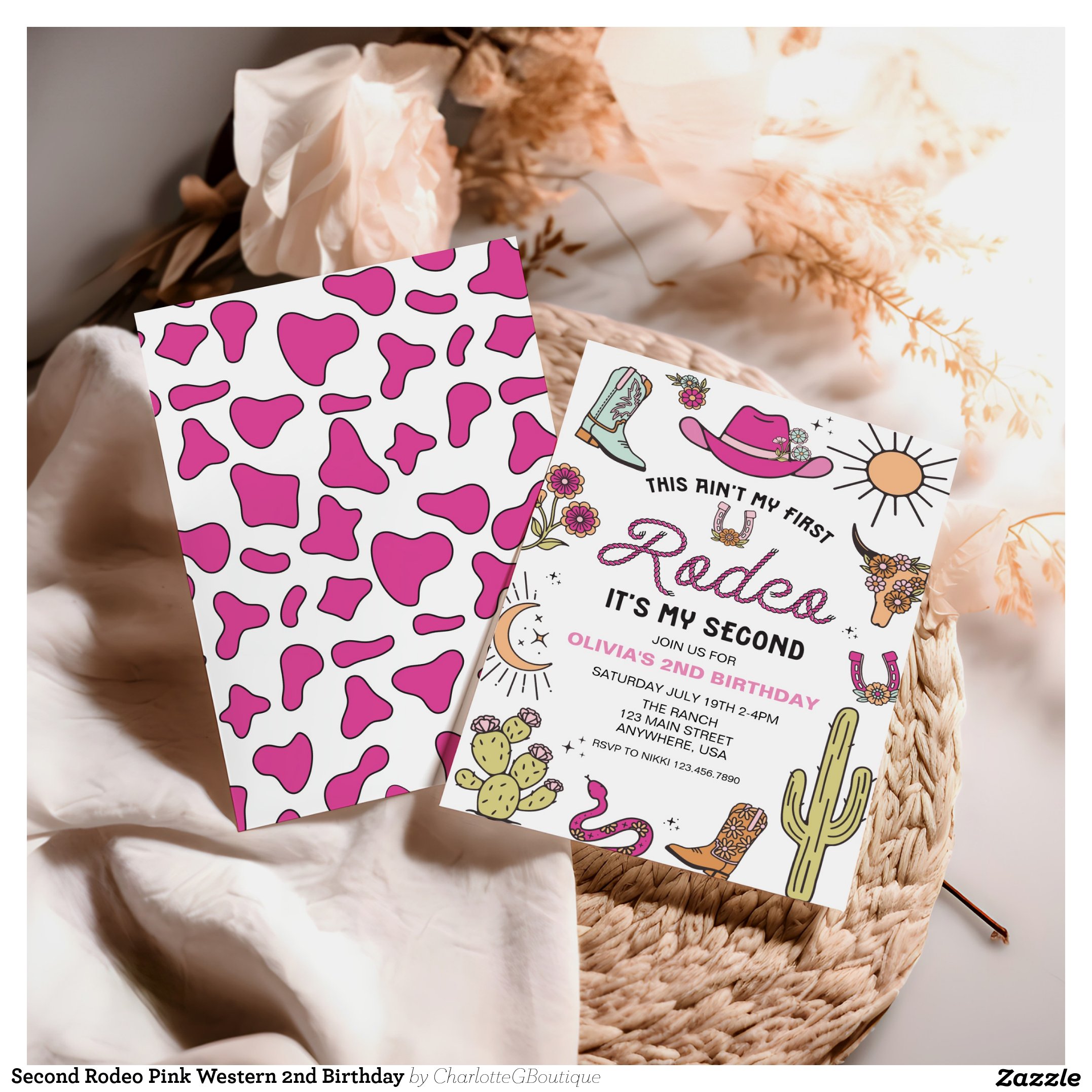 Second Rodeo Pink Western 2nd Birthday Invitation