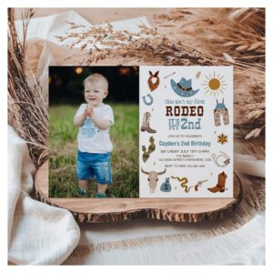 Second Rodeo Western Cowboy 2nd Birthday Photo Invitation