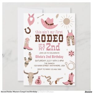 Second Rodeo Western Cowgirl 2nd Birthday Invitation
