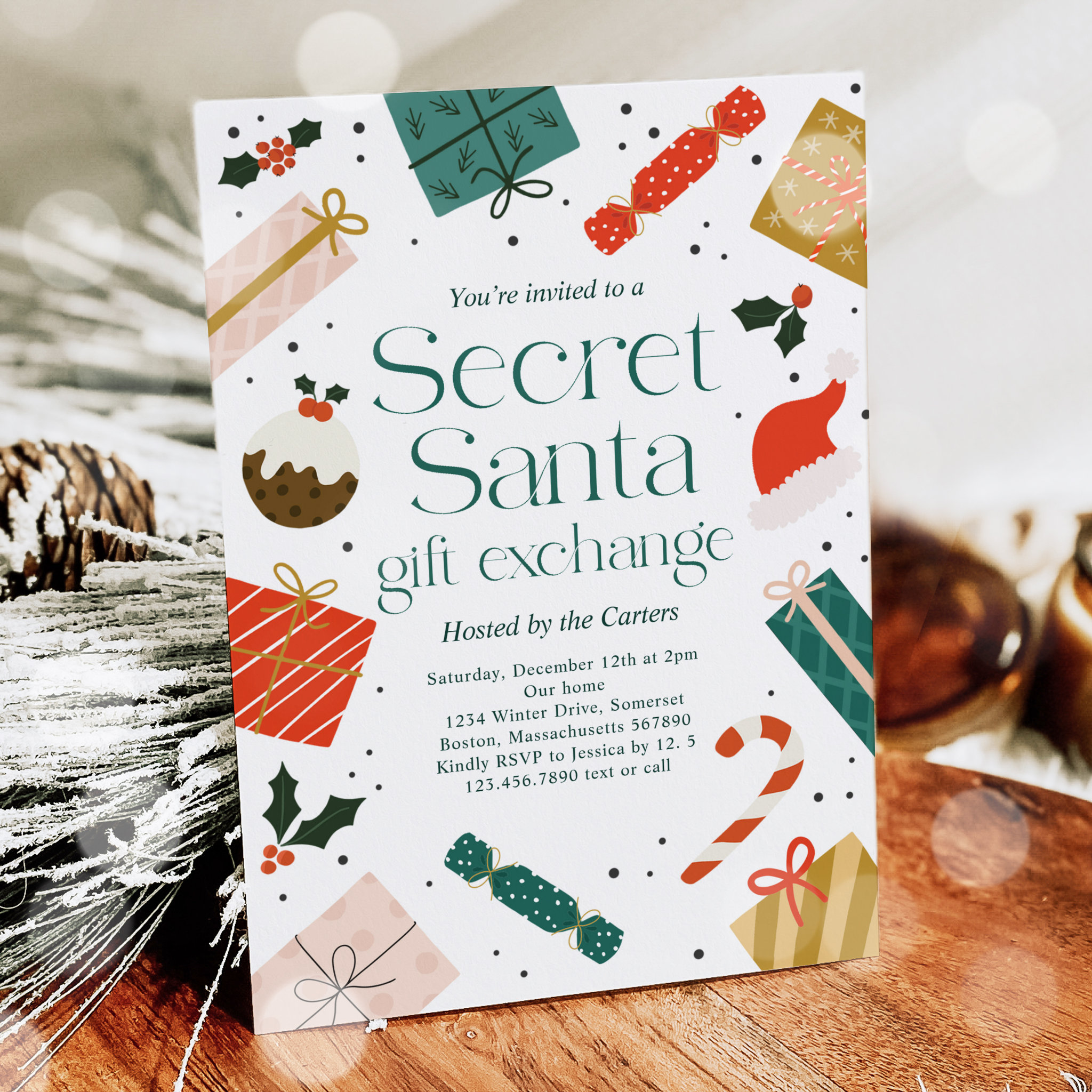 Secret Santa Gift Exchange Holiday Party Invitation