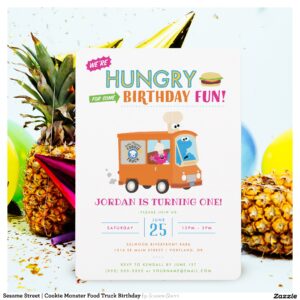 Sesame Street Cookie Monster Food Truck Birthday Invitation