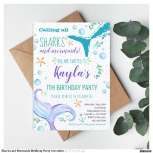 Sharks and Mermaids Birthday Party Invitation