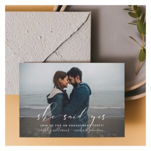 She Said Yes Calligraphy Engagement Party Invite