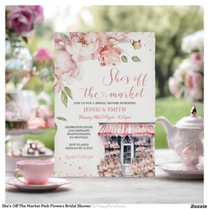 She's Off The Market Pink Flowers Bridal Shower Invitation