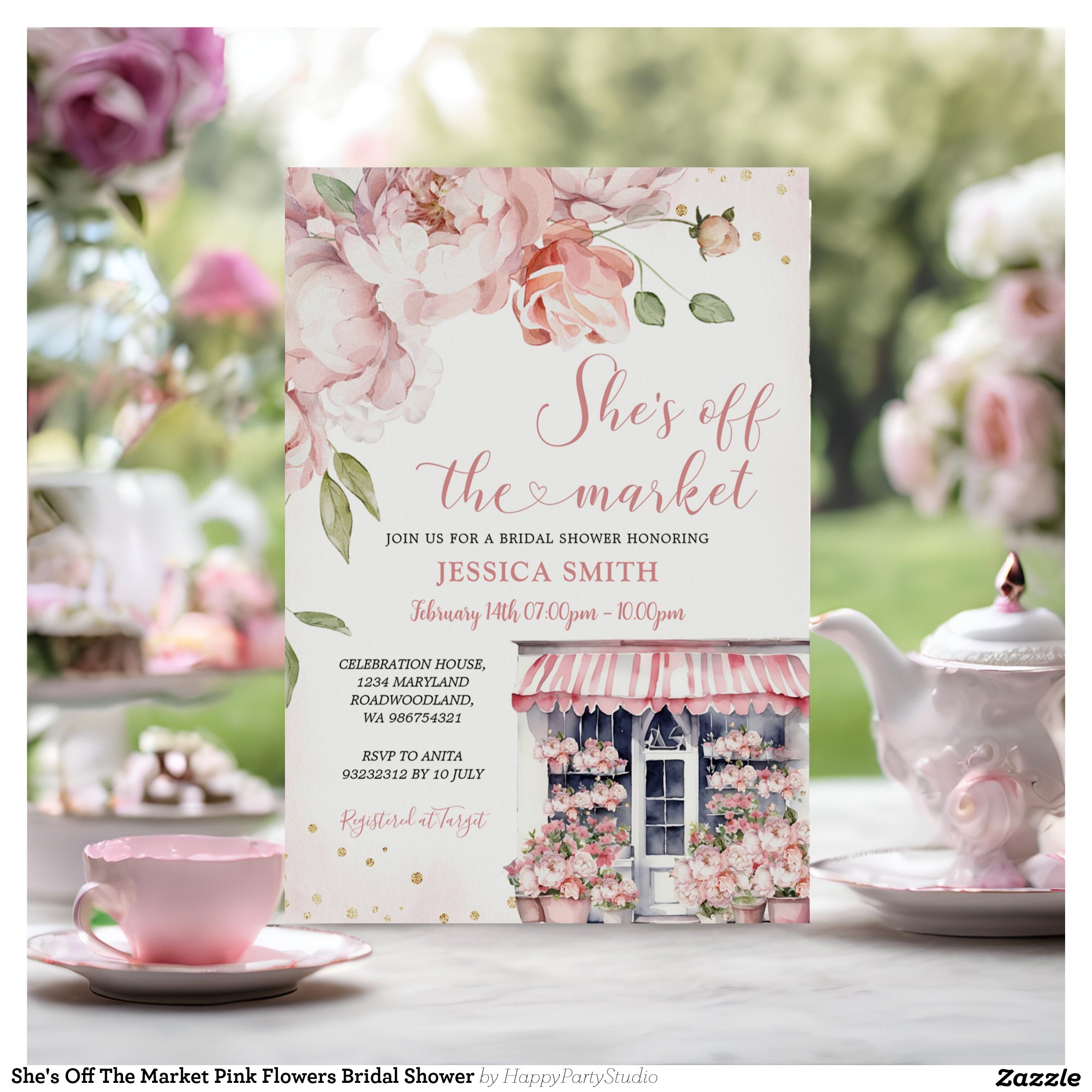 She's Off The Market Pink Flowers Bridal Shower Invitation