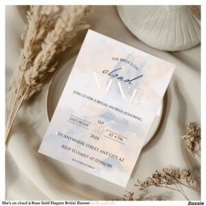 She's on cloud 9 Rose Gold Elegant Bridal Shower Foil Invitation