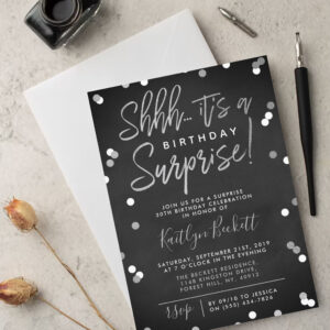 Shhh... Surprise Birthday Silver Foil Confetti Invitation