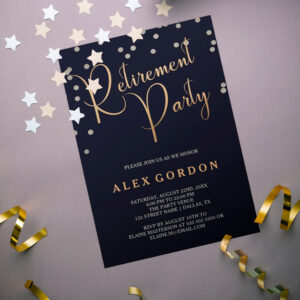 Silver & Gold Confetti Retirement Party Invite