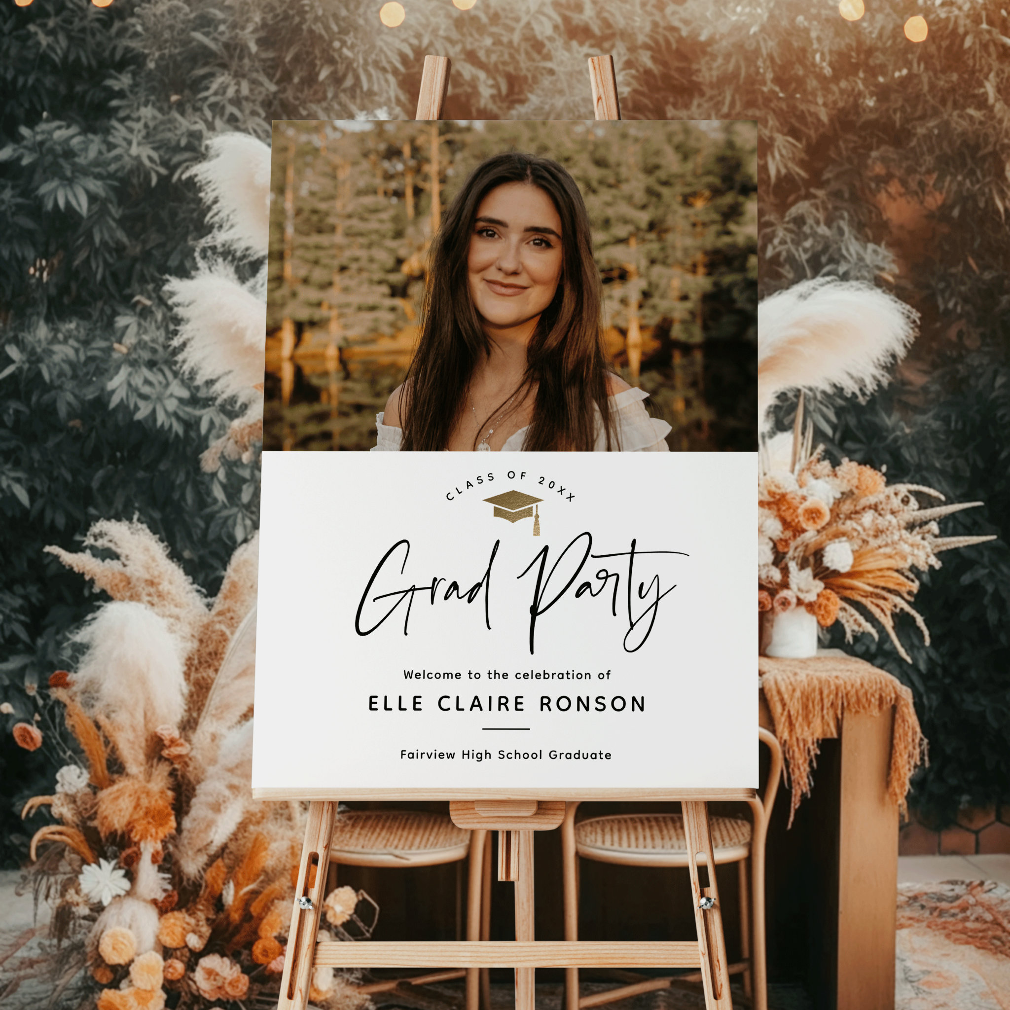 Simple Black  White Photo Graduation Party Welcome Foam Board