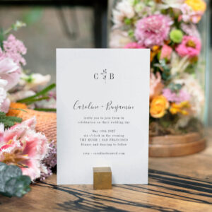 Simple Botanical Black Monogram Boho Wedding Invitation