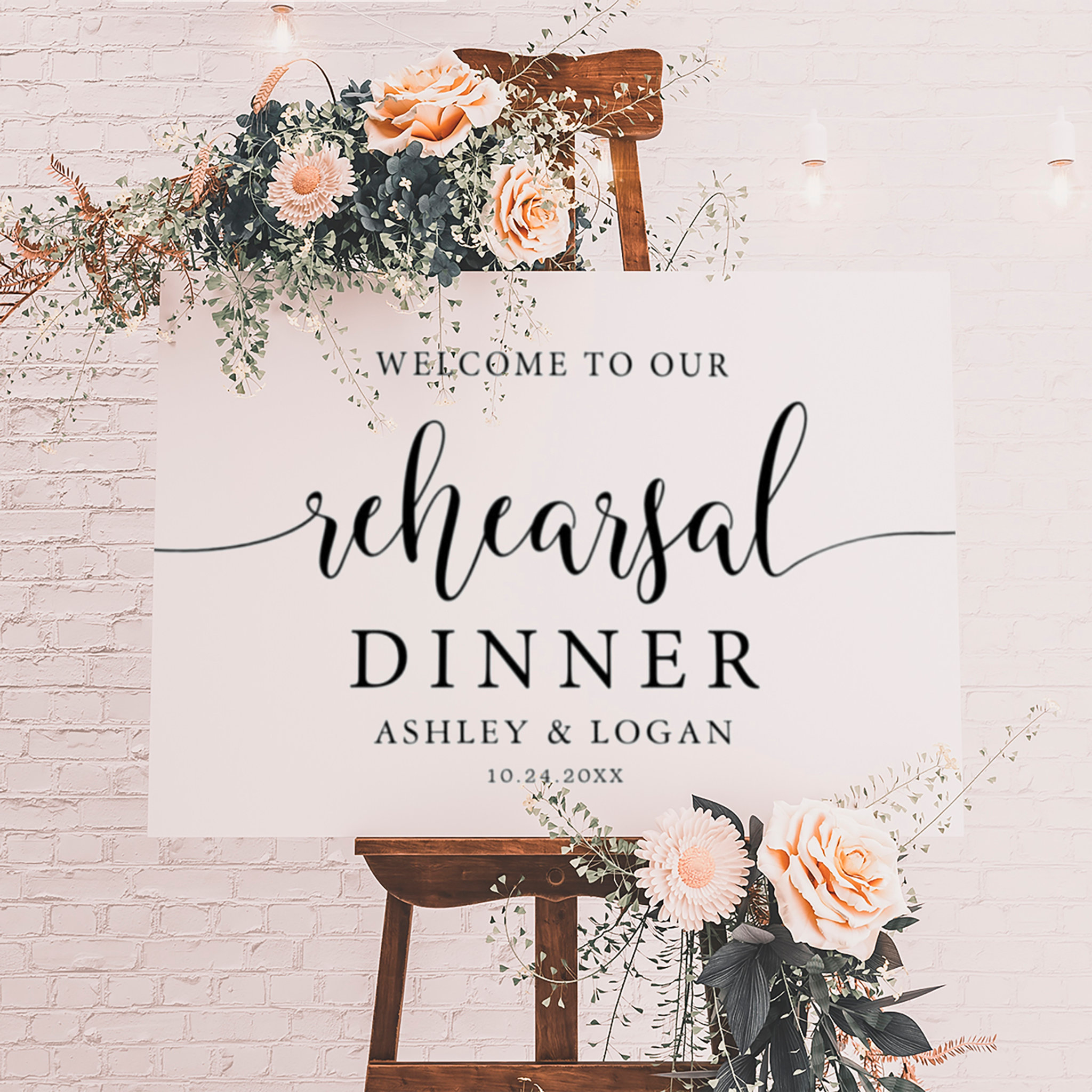 Simple Calligraphy Rehearsal Dinner Welcome Poster