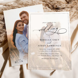 Simple Chic Calligraphy Monogram Photo Wedding Invitation