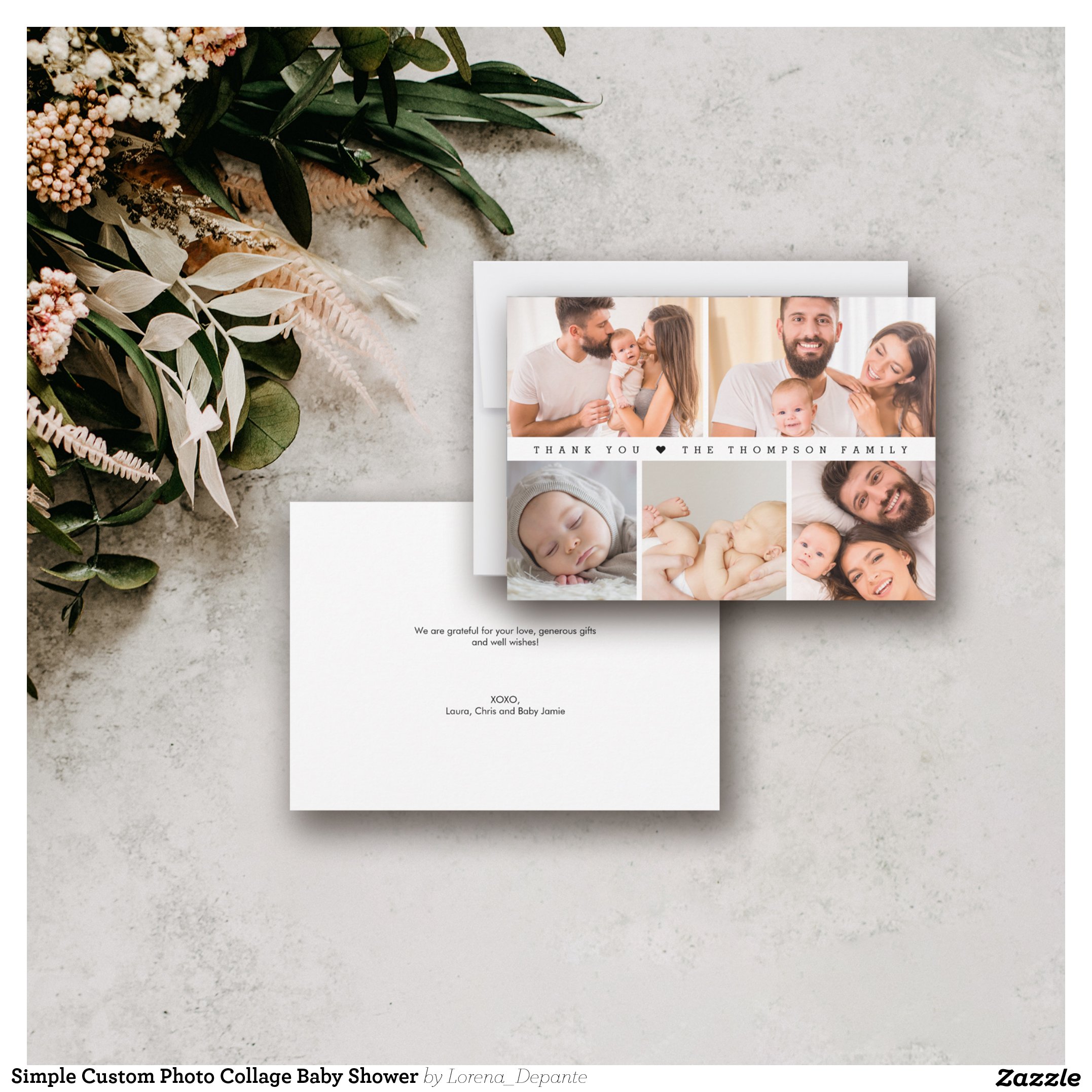 Simple Custom Photo Collage Baby Shower Thank You Card