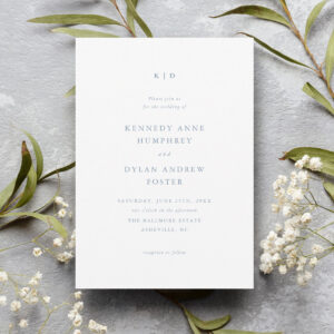 Simple Dusty Blue Elegant Wedding Invitation