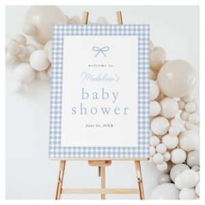 Simple Dusty Blue Gingham Boys Baby Shower Welcome Foam Board