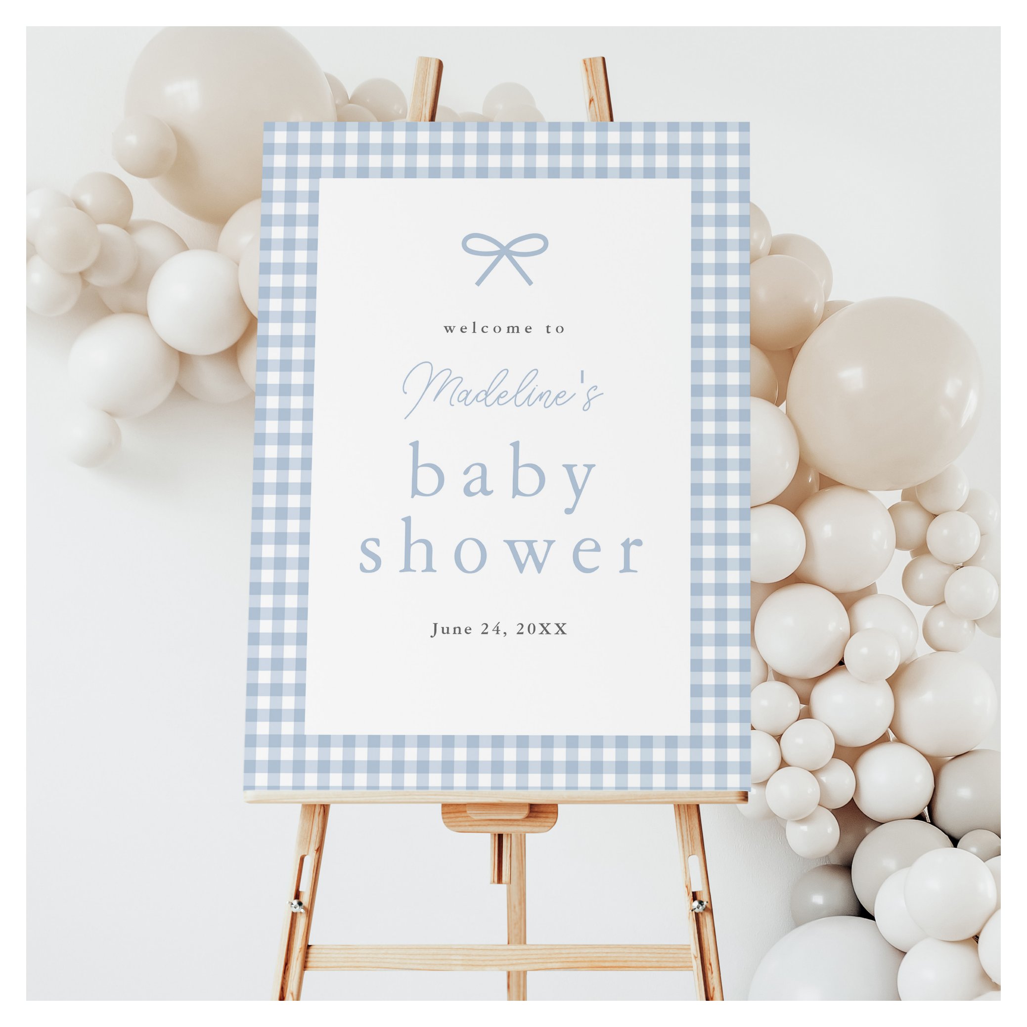 Simple Dusty Blue Gingham Boys Baby Shower Welcome Foam Board
