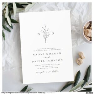 Simple elegance botanical monogram rustic wedding Invitation