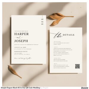 Simple Elegant Black All In One QR Code Wedding Invitation