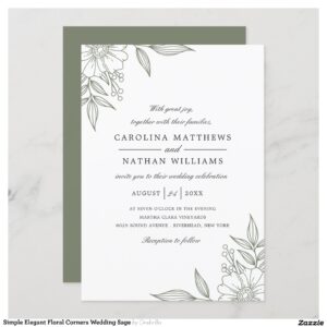 Simple Elegant Floral Corners Wedding Sage Invitation