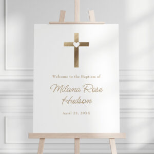 Simple Gold Cross with Heart Baptism Welcome Foam Board