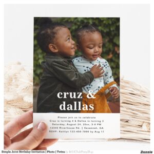Simple Joint Birthday Invitation Photo Twins