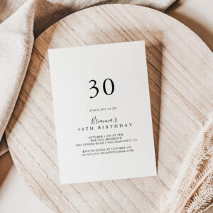 Simple Minimalist 30th Birthday Party Invitation