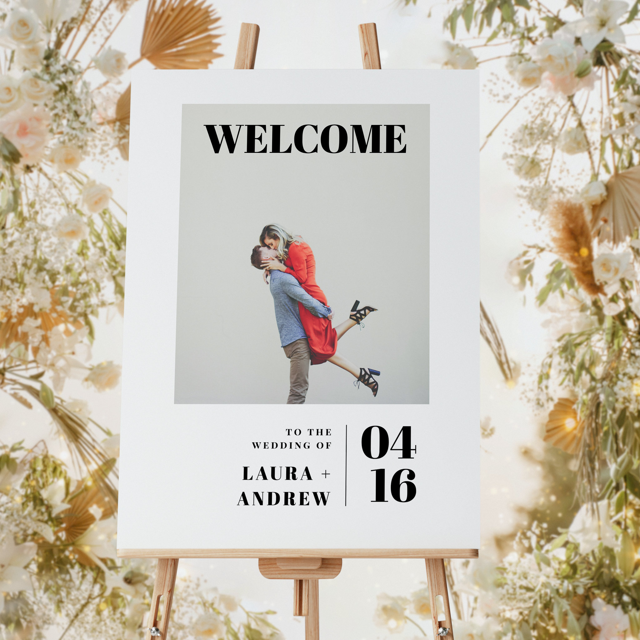 Simple modern bold photo script wedding welcome foam board
