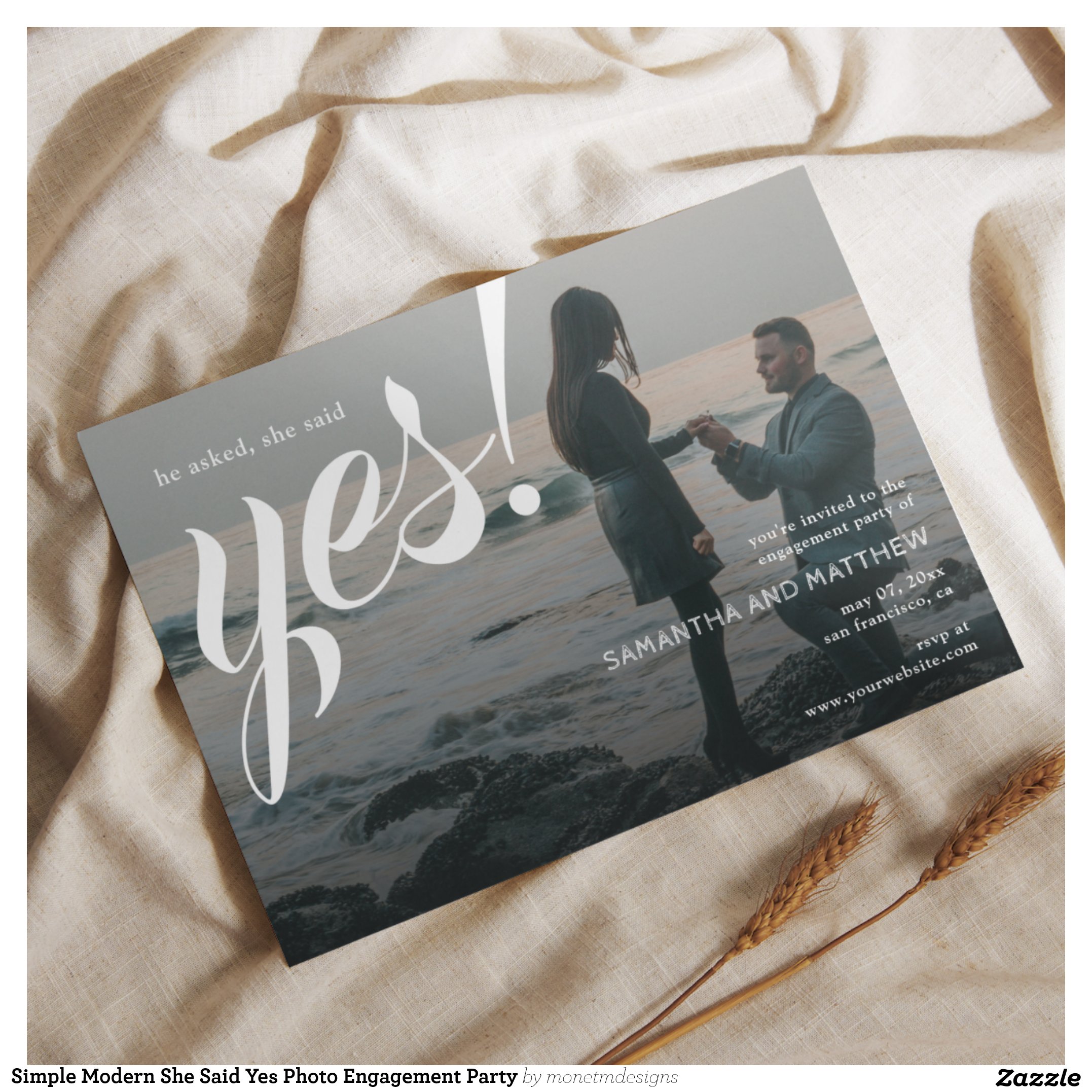 Simple Modern She Said Yes Photo Engagement Party Invitation