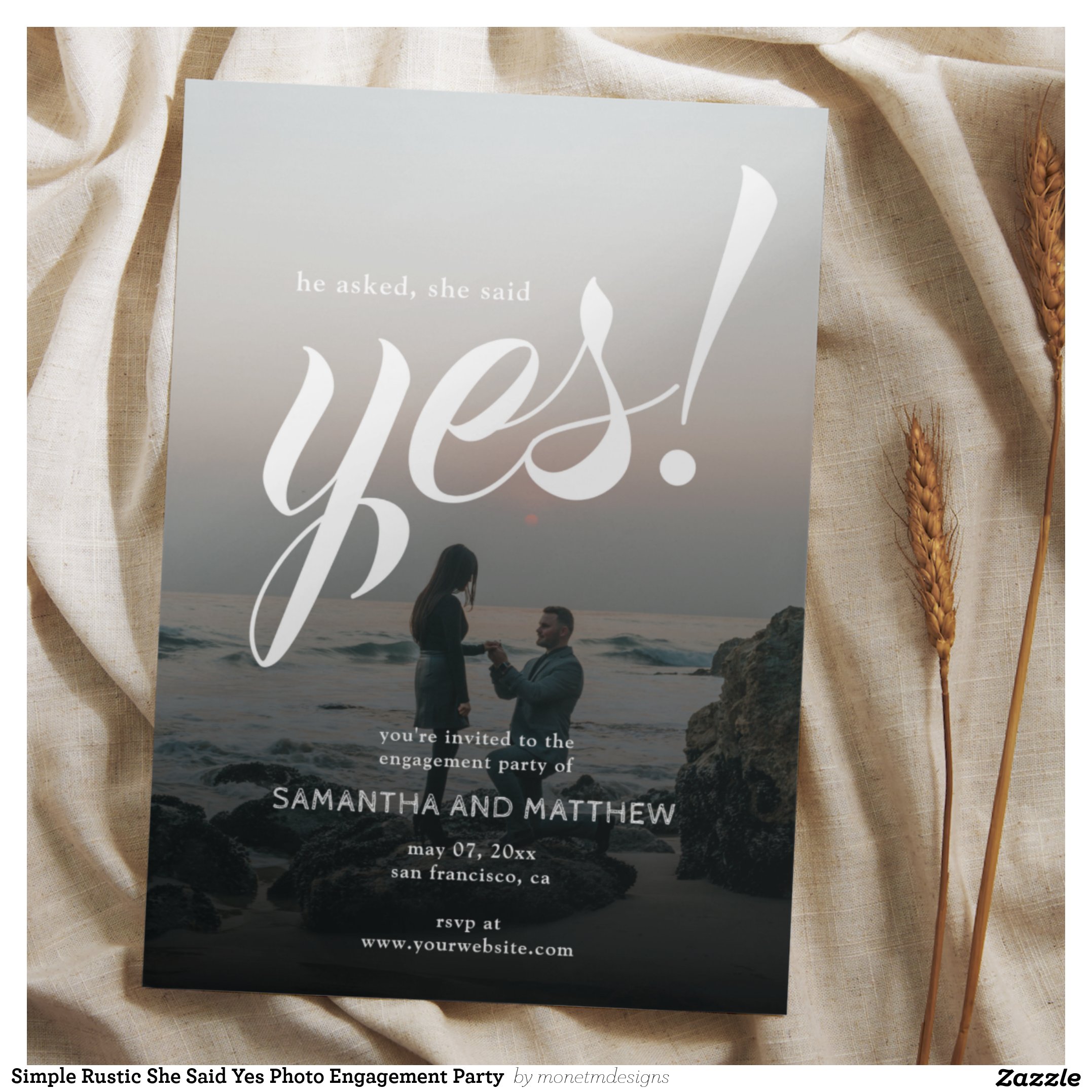 Simple Rustic She Said Yes Photo Engagement Party Invitation