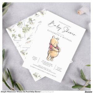 Simple Watercolor Winnie the Pooh Baby Shower Invitation