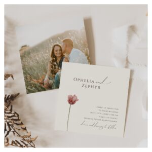 Simple Wildflower   Beige Photo Square Wedding Invitation