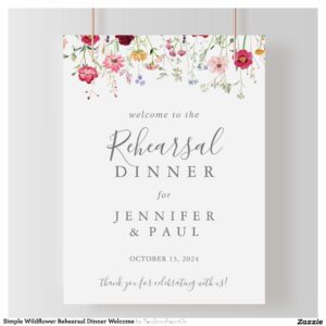 Simple Wildflower Rehearsal Dinner Welcome Poster