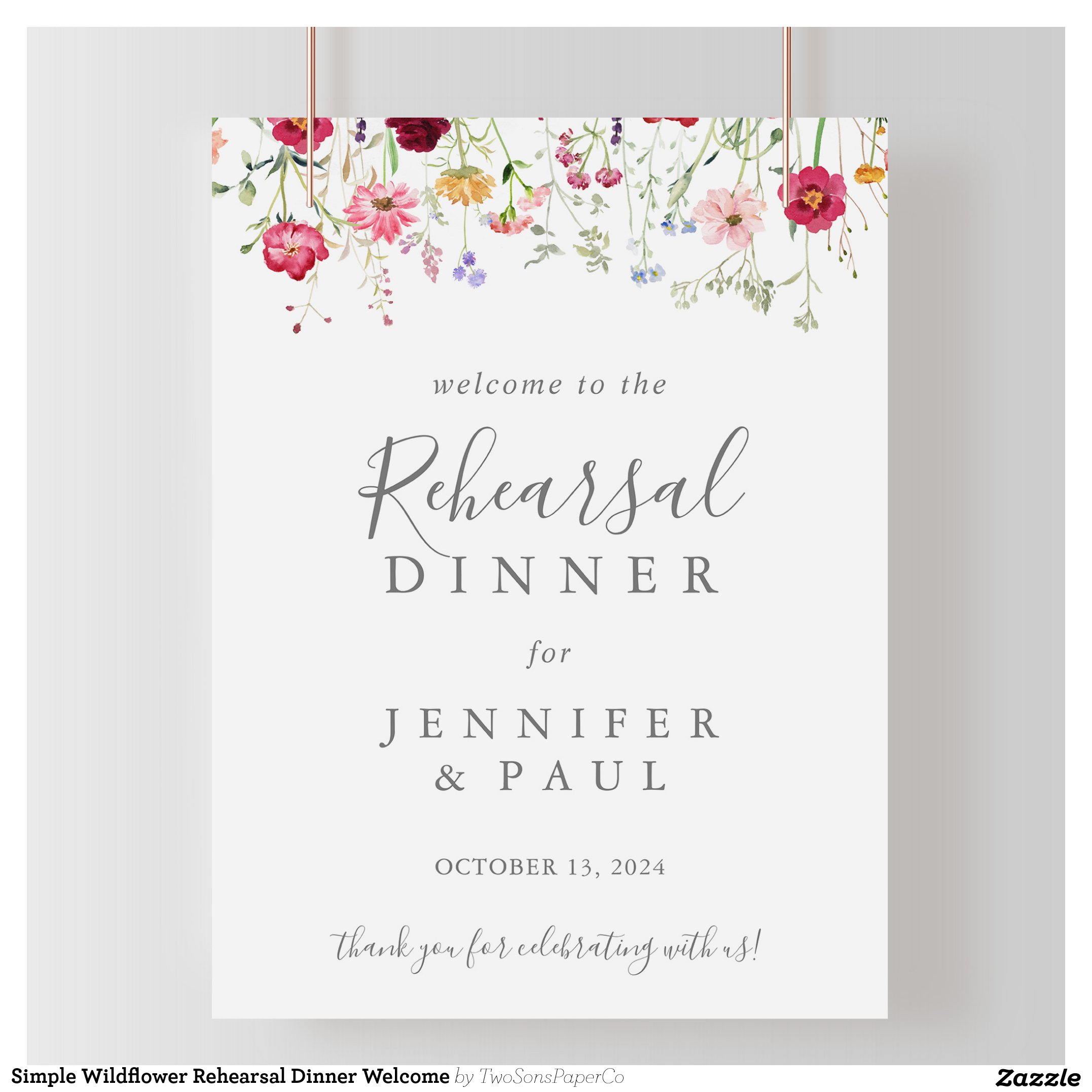 Simple Wildflower Rehearsal Dinner Welcome Poster