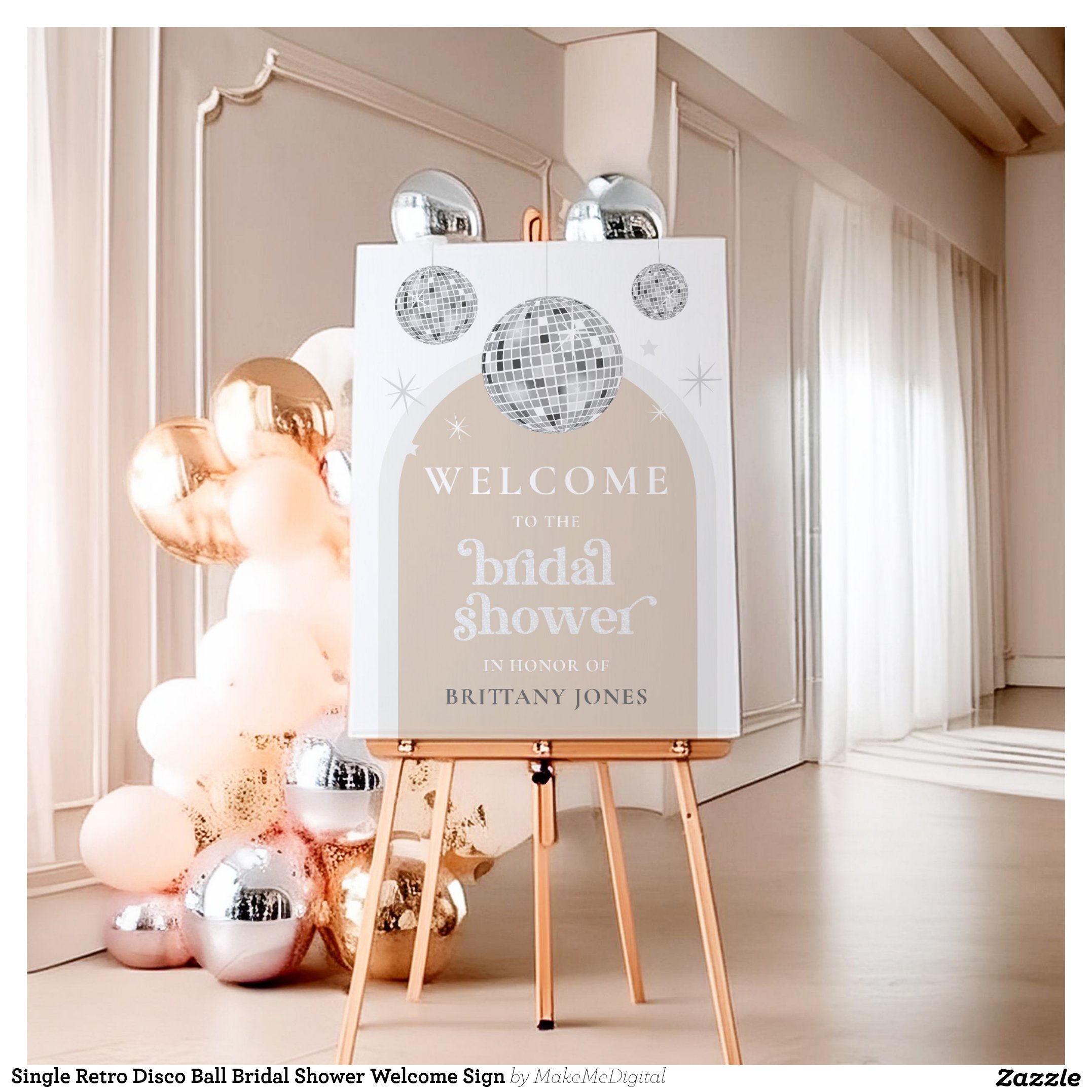 Single Retro Disco Ball Bridal Shower Welcome Sign