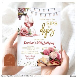 Sips and Dips Charcuterine Adult Birthday Party Invitation