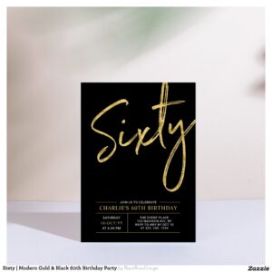 Sixty   Modern Gold & Black 60th Birthday Party Invitation