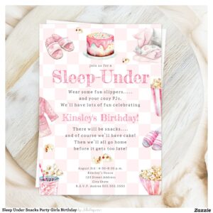 Sleep Under Snacks Party Girls Birthday Invitation