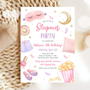 Sleepover Slumber Party Girl Spa Pink Birthday Invitation