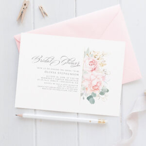 Soft Pink Flowers and Gold Greenery Bridal Shower  Invitation