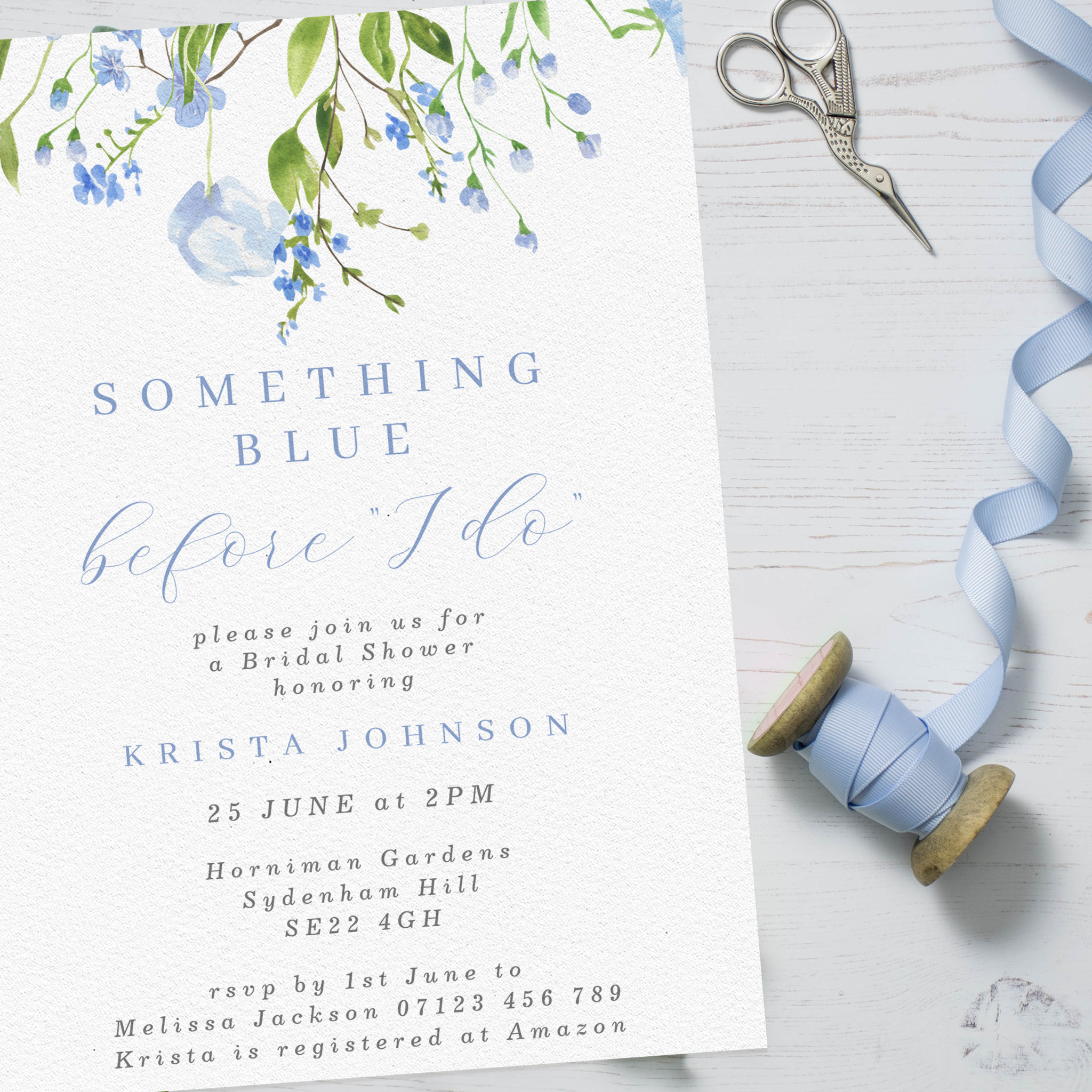 Something Blue Before I Do Floral Bridal Shower Invitation