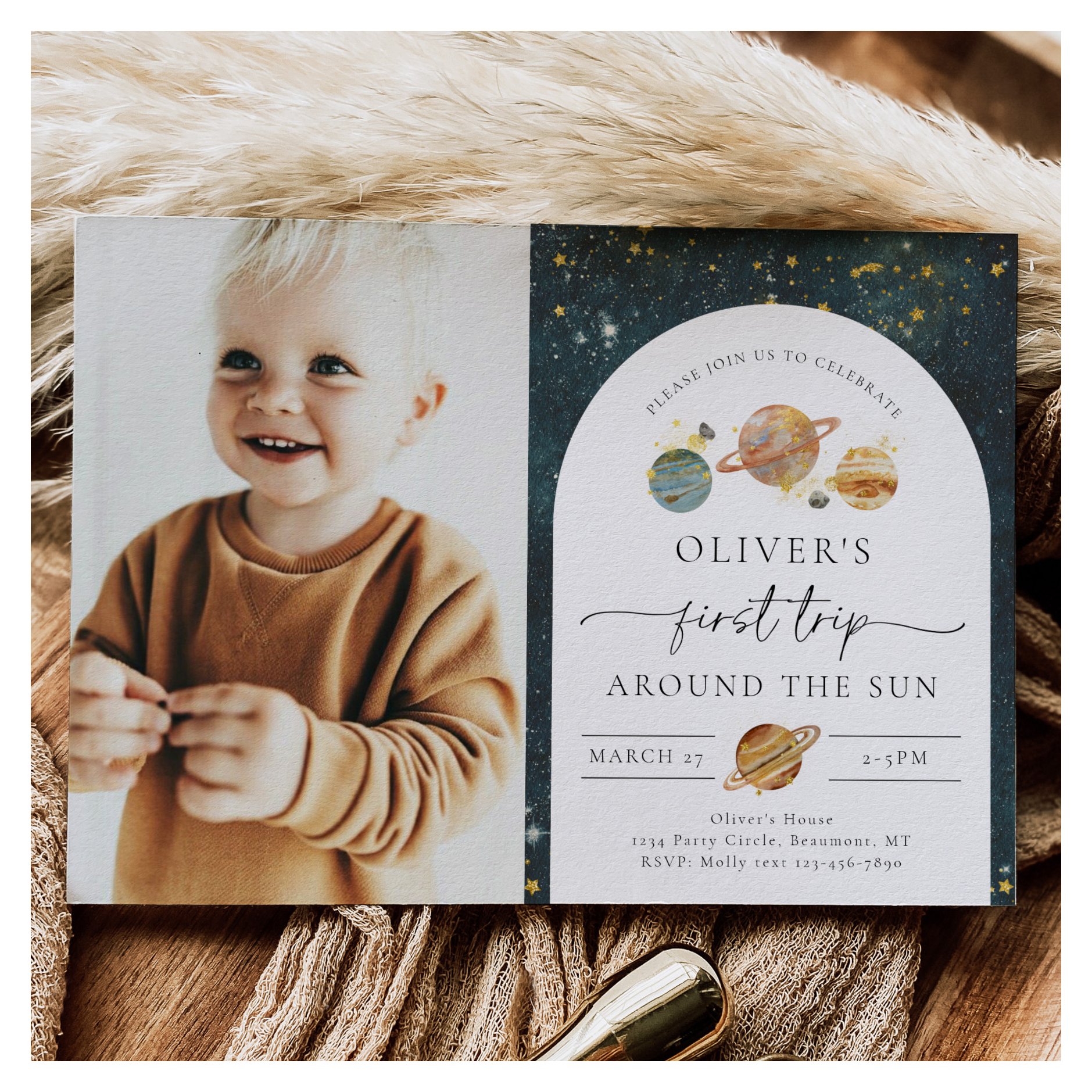 Space Photo Birthday Invitation First Trip